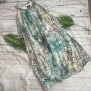 Vince Camuto Green and Purple beaded Halter Trapeze Swing Dress